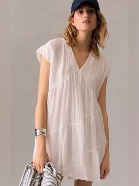 Maeve Cream Textured dress- Anthropologie